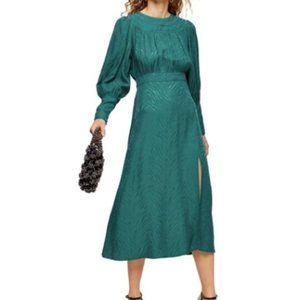 TopShop Fallen Emerald Green Maxi Long Sleeve Dress Size 10